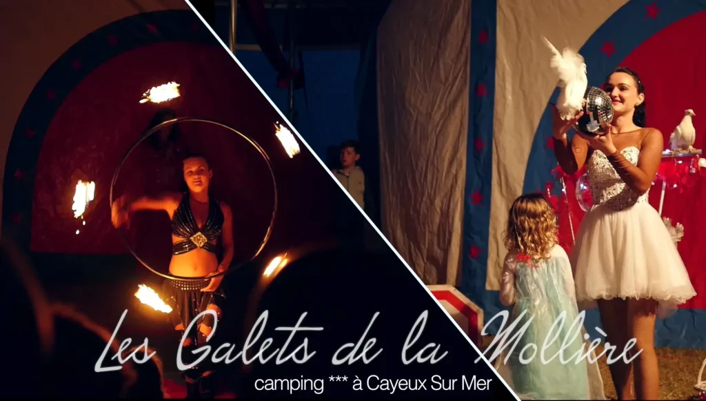 Spectacle de cirque avec jonglage et magie.