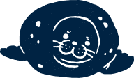 Un phoque souriant et dessin stylisé.